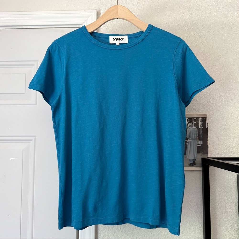 NWT YMC blue organic cotton crew neck knit short sleeve‎ tee t-shirt